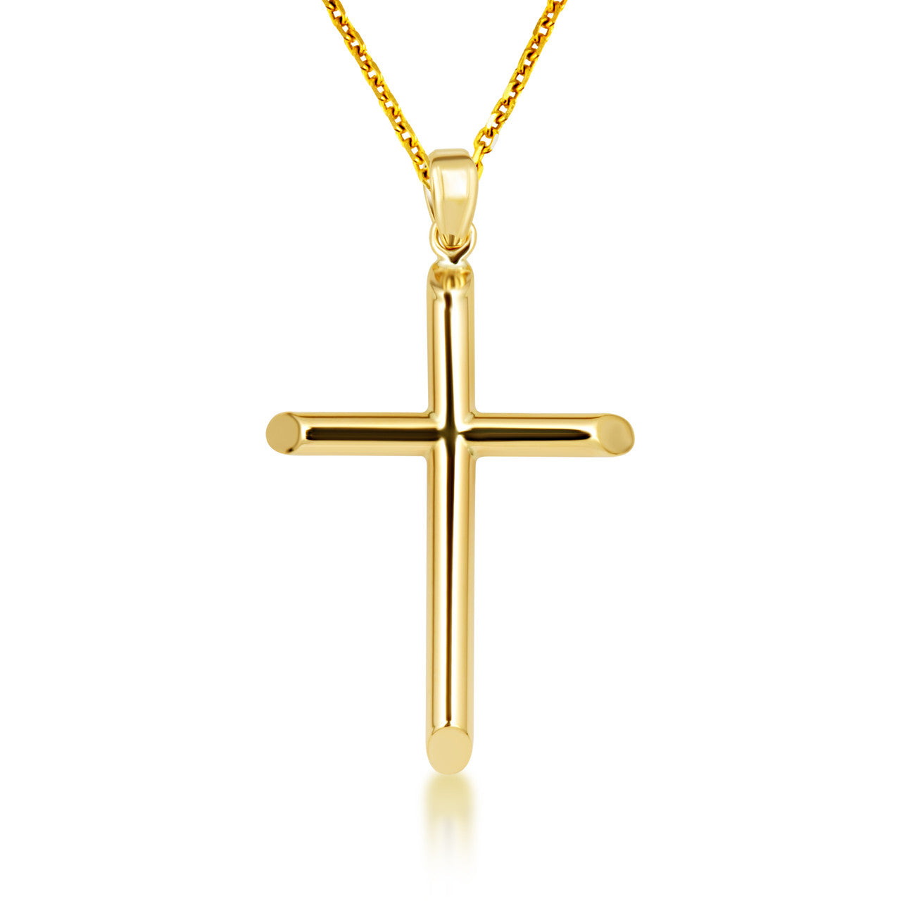 10K Gold Religious Cross Crucifix Tube Pendant Necklace