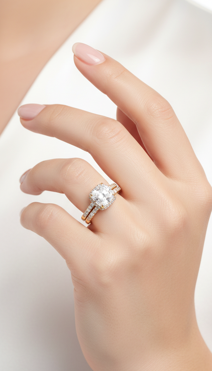 6.82 CT. T.W. Cushion-Cut Diamond Engagement Ring with Band