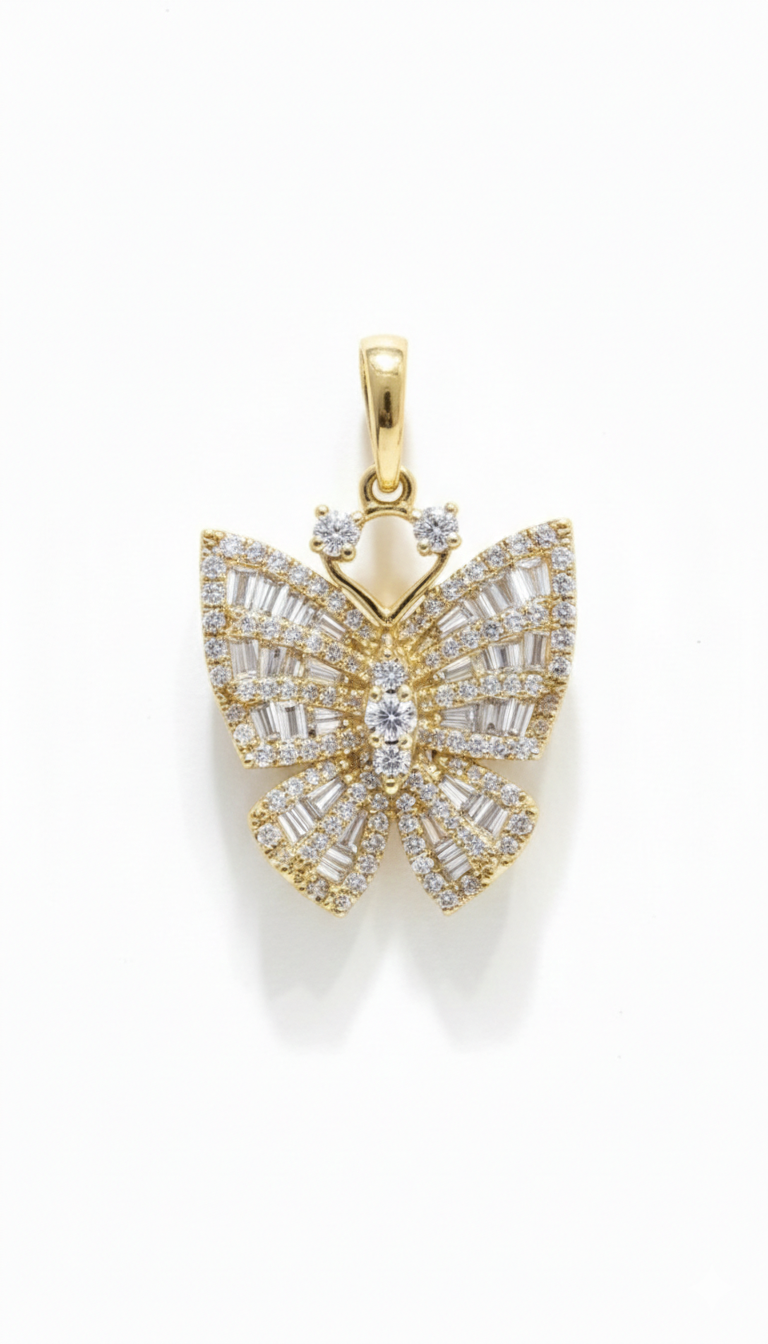 Diamond Butterfly Pendant+Necklace