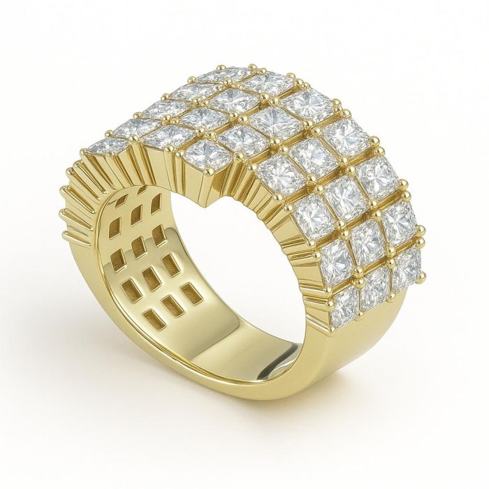 Men's Princess Cut Diamond Ring - 4 Row