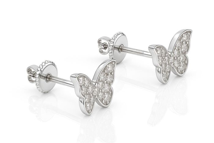 Diamond Butterfly Earrings in White Gold