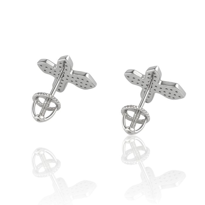 White Gold Cross Shape Studs with Diamonds