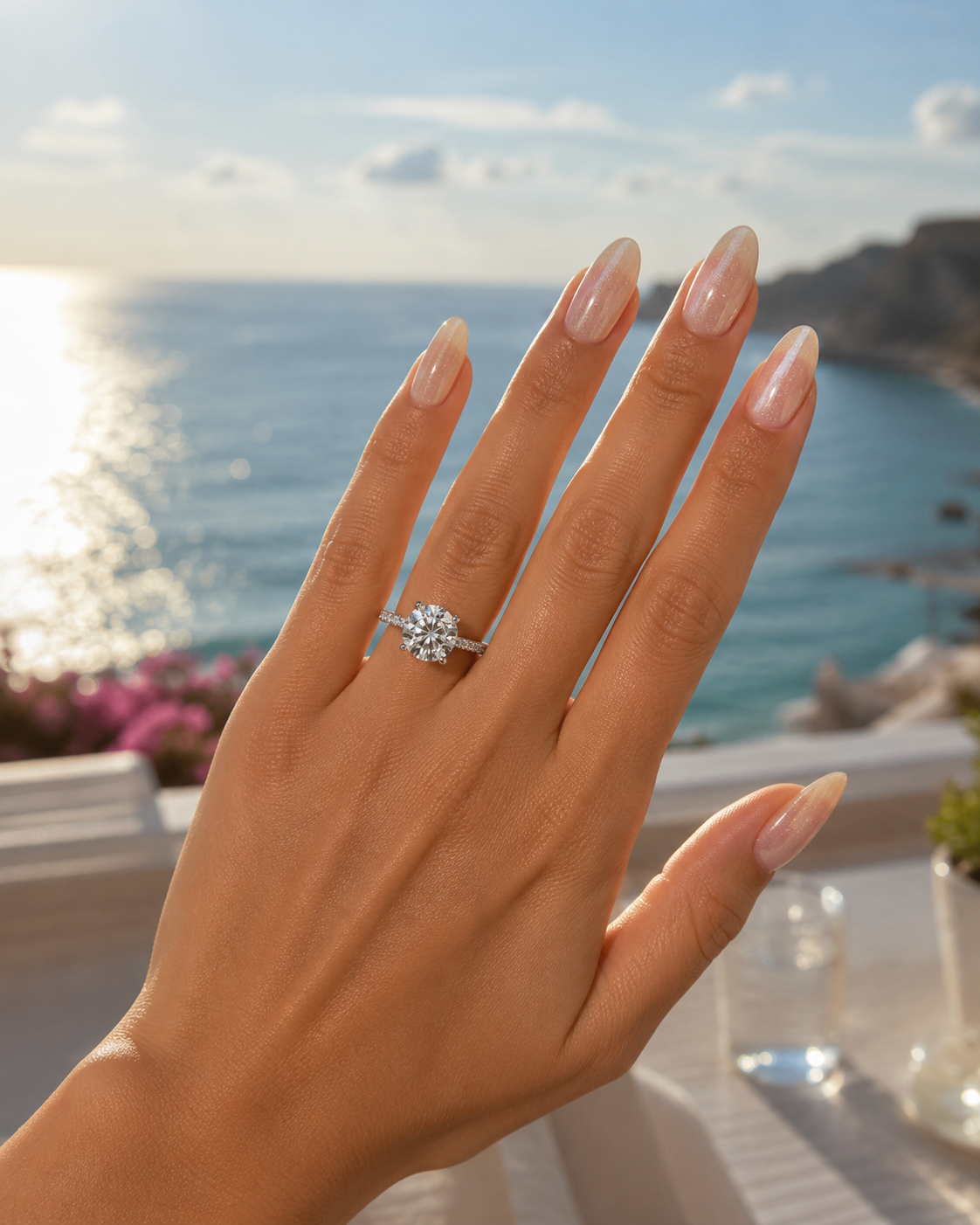 2 CT. Round-Cut Diamond Solitaire Engagement Ring in 14K White Gold with an Accented Collar