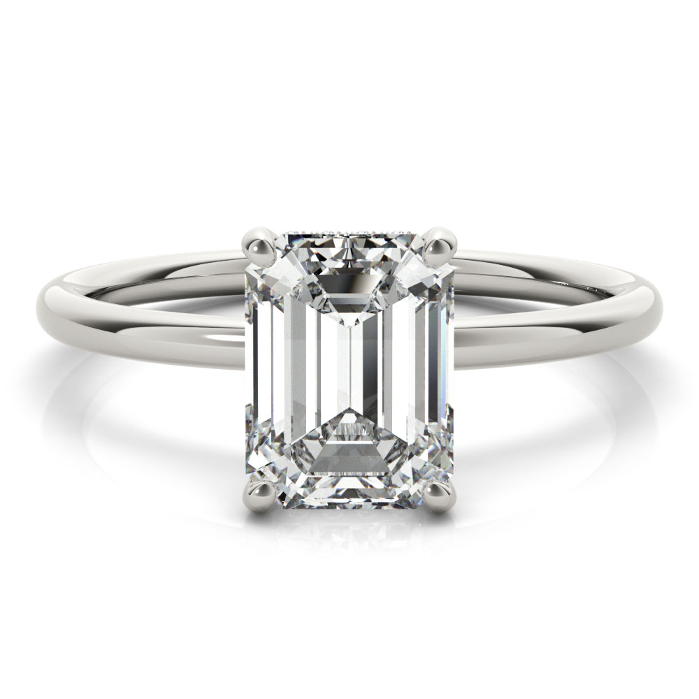 1.25 CT. Emerald-Cut Diamond Solitaire Engagement Ring in 14K White Gold with a Hidden Halo
