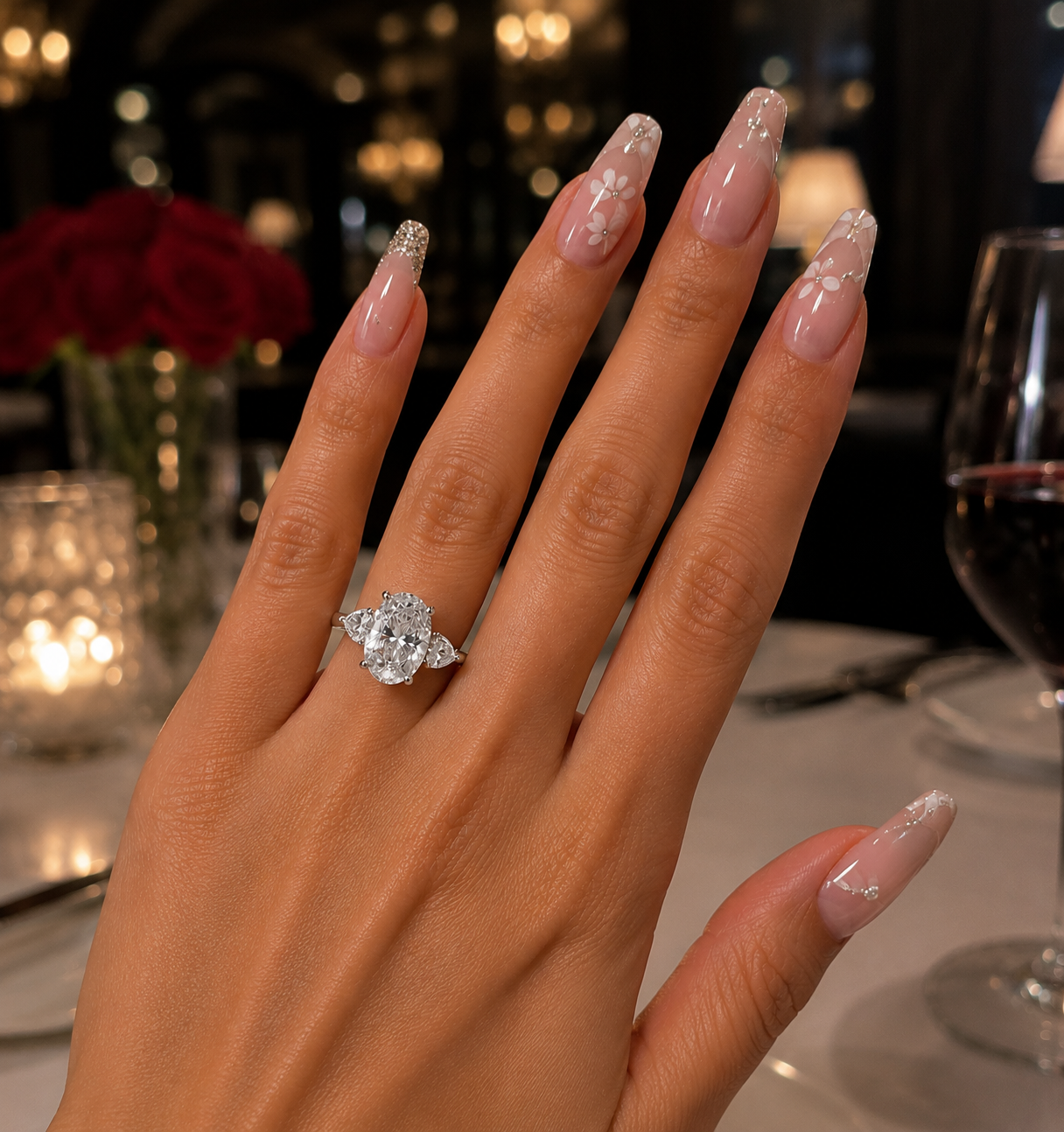 2 CT. Oval-Cut Diamond Solitaire Engagement Ring in 14K White Gold with Pear sides