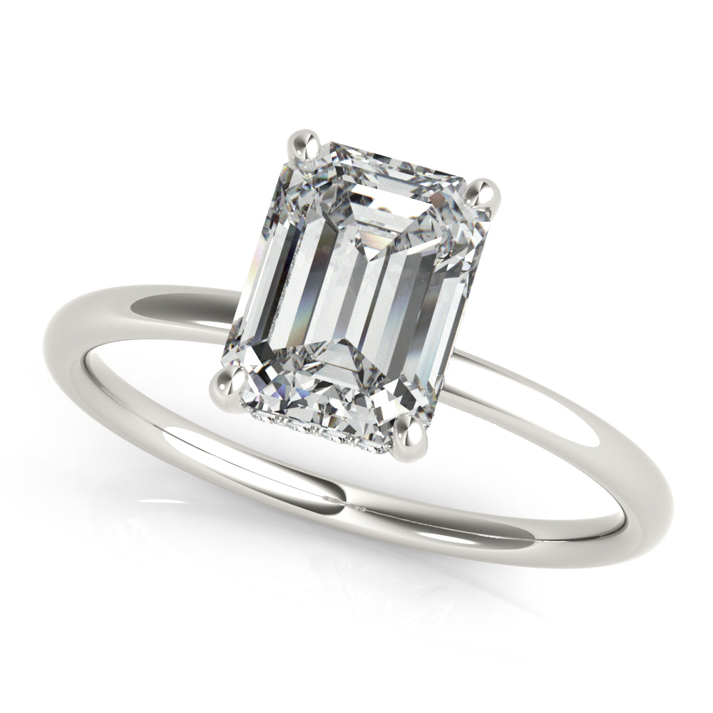 1.25 CT. Emerald-Cut Diamond Solitaire Engagement Ring in 14K White Gold with a Hidden Halo