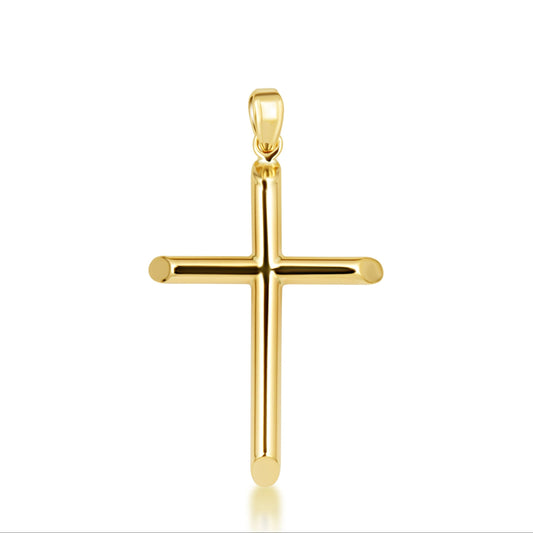 10K Gold Religious Cross Crucifix Tube Pendant Necklace