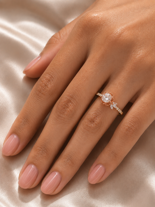 "The Flora" - 1.06 CT. Round-Cut Diamond Solitaire Engagement Ring in 14K Gold