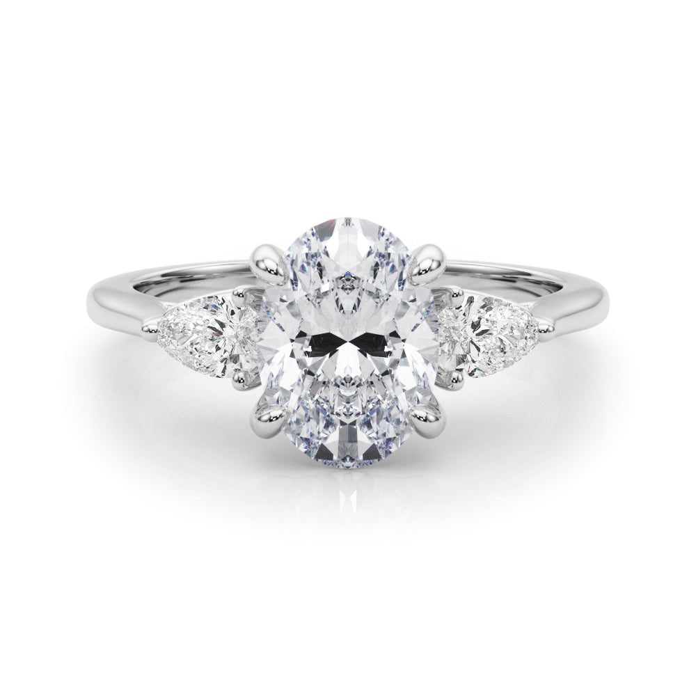 2 CT. Oval-Cut Diamond Solitaire Engagement Ring in 14K White Gold with Pear sides