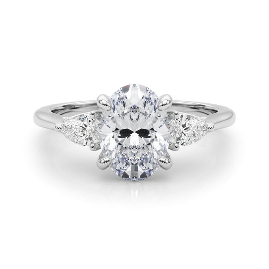 2 CT. Oval-Cut Diamond Solitaire Engagement Ring in 14K White Gold with Pear sides