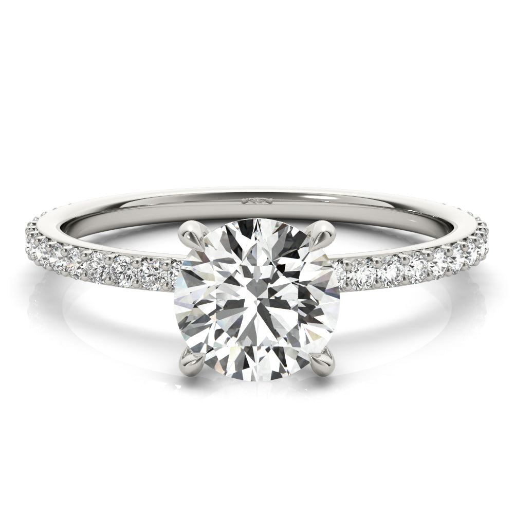 2 CT. Round-Cut Diamond Solitaire Engagement Ring in 14K White Gold with an Accented Collar
