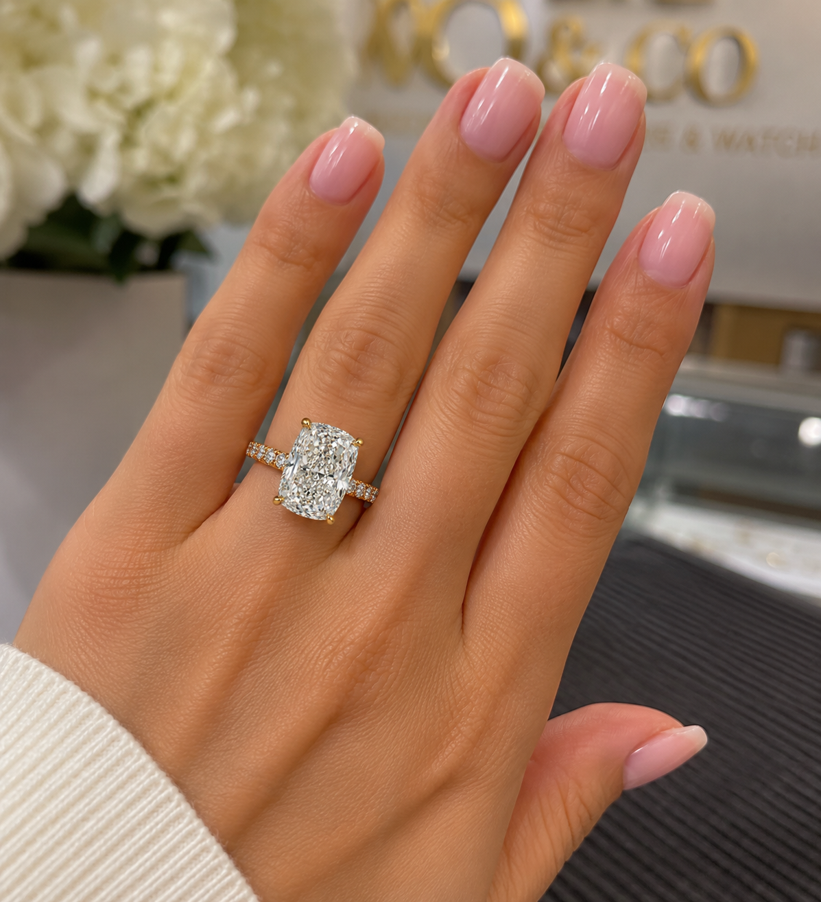 "The Claudia" - 5 CT. Elongated Cushion-Cut Diamond Solitaire Engagement Ring in 14K Yellow Gold with Matching Band