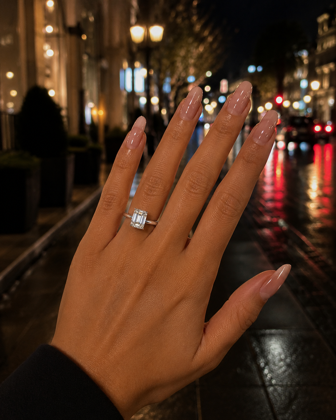 1.25 CT. Emerald-Cut Diamond Solitaire Engagement Ring in 14K White Gold with a Hidden Halo