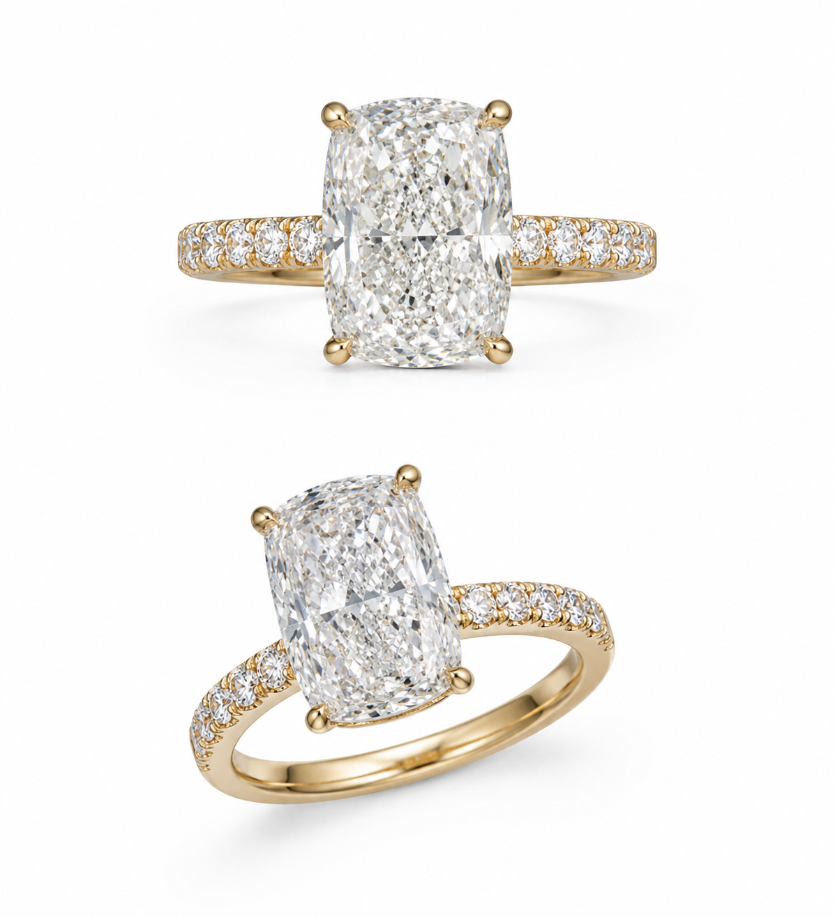 5 CT. Elongated Cushion-Cut Diamond Solitaire Engagement Ring in 14K Yellow Gold with Matching Band
