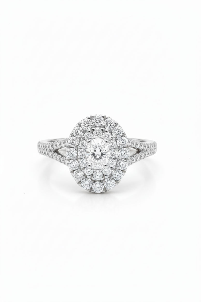 1.15 CT. Oval/Round Diamond Engagement Ring in 10K White Gold