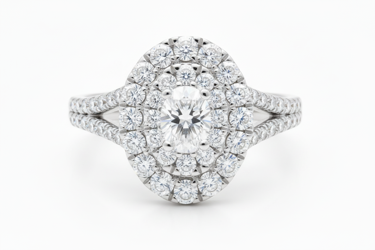 1.15 CT. Oval/Round Diamond Engagement Ring in 10K White Gold