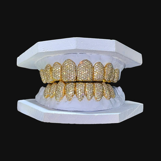 10 Top | 8 Bottom Grillz - Round Diamonds Honeycomb Set