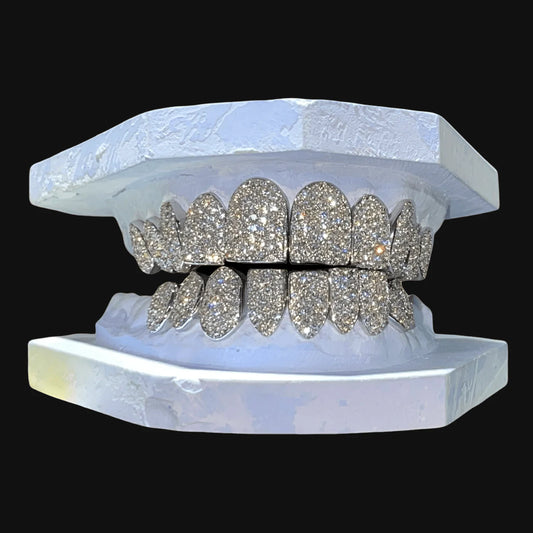 10 Top | 8 Bottom Grillz -  Round Diamonds Honeycomb Set