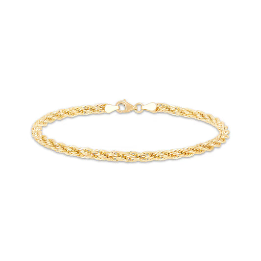 4mm Diamond-Cut Rope Chain Bracelet 10K Yellow Gold 8"