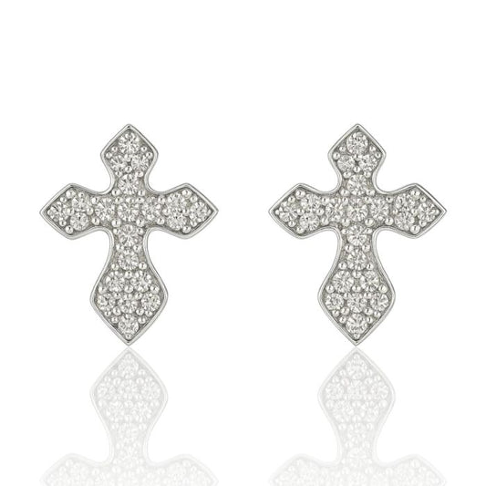 White Gold Cross Shape Studs with Diamonds